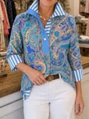 Nwt Cherry Betty Top Blue Stripes Floral S
